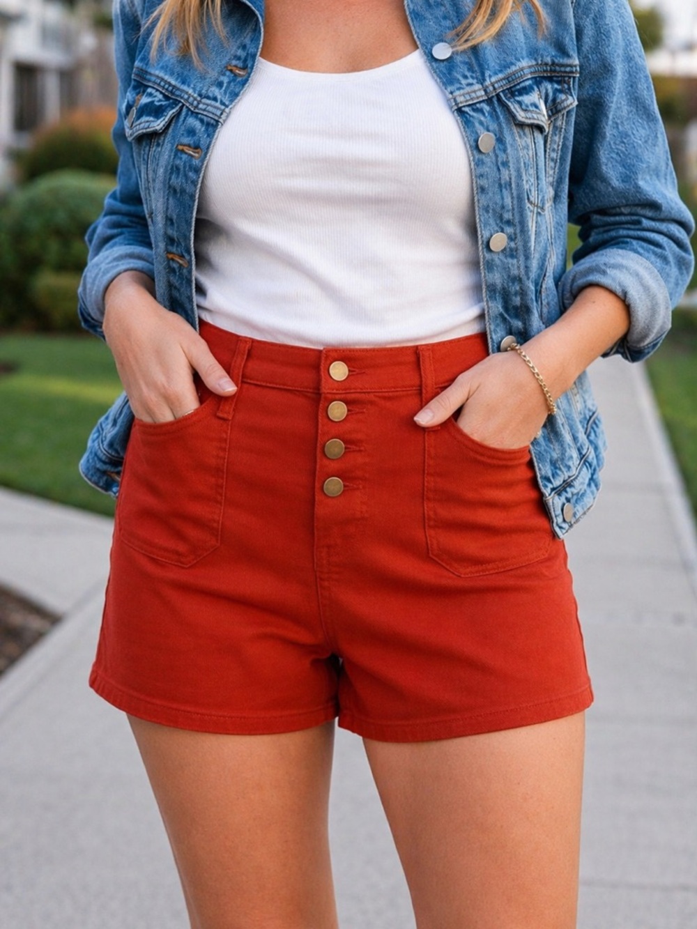 Molly & Isadora 2x Dayana Super Stretch Button Fly Shorts Orange High Rise